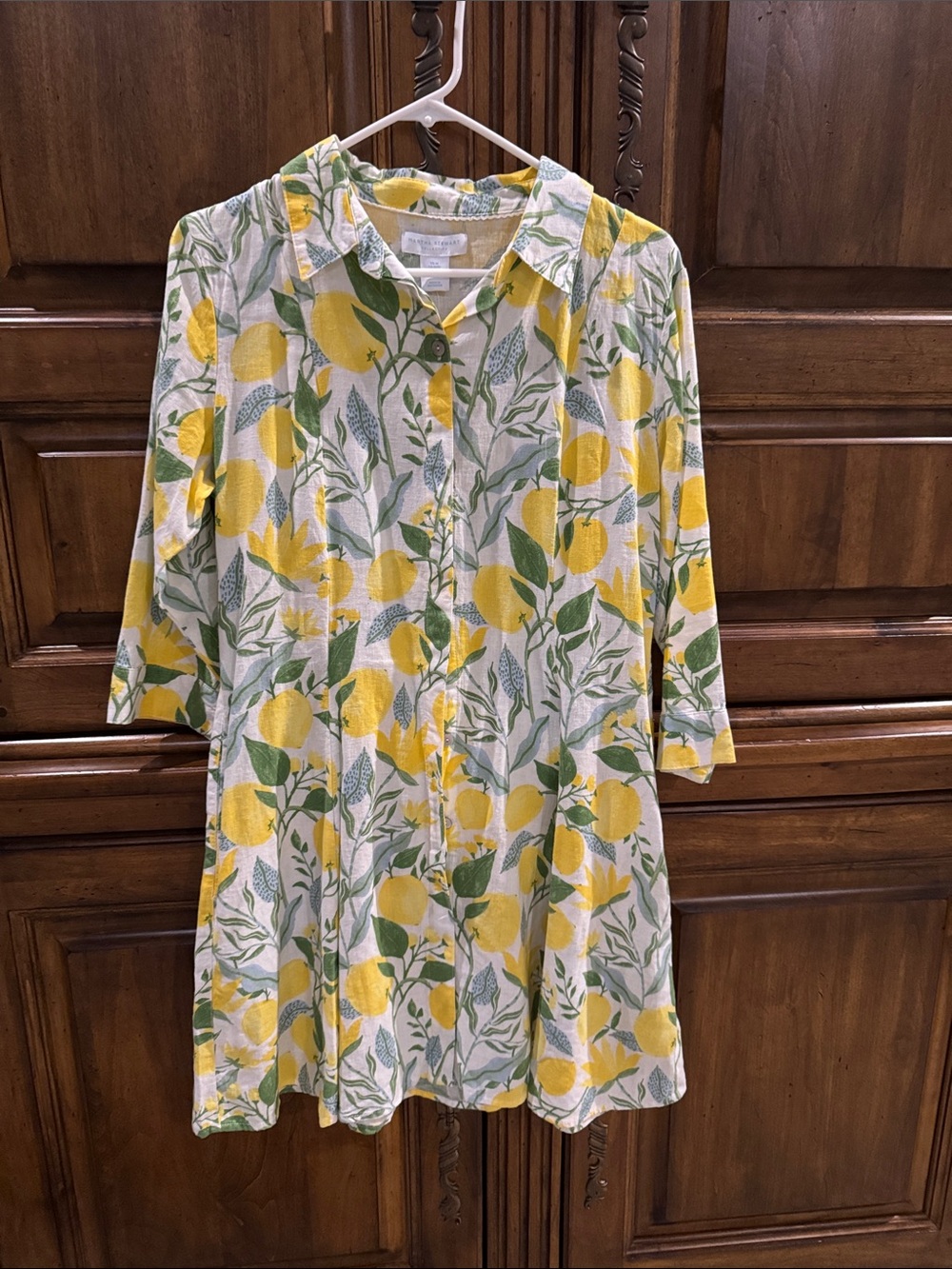 NWT Martha Stewart Yellow Lemon Print Button-Front Dress - Medium